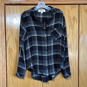 Black Plaid Button-Up Shirt